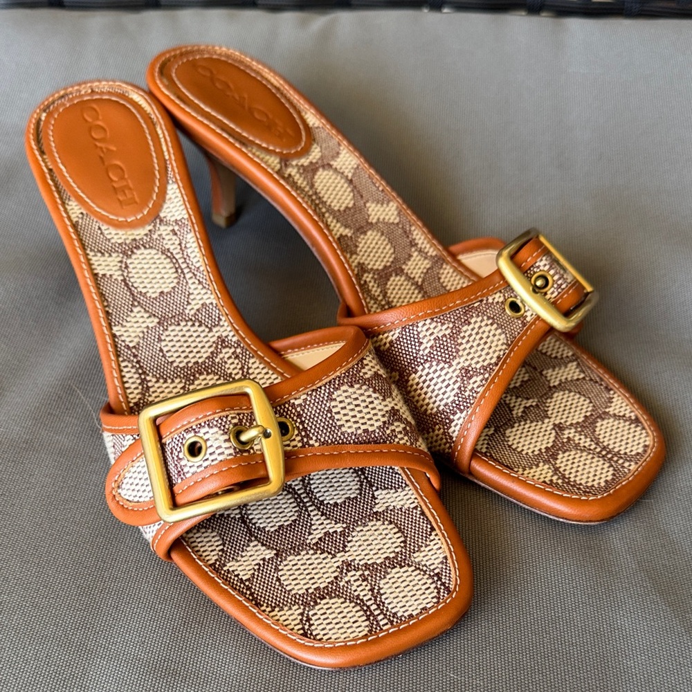 Coach Signature Brown and Tan Sandals